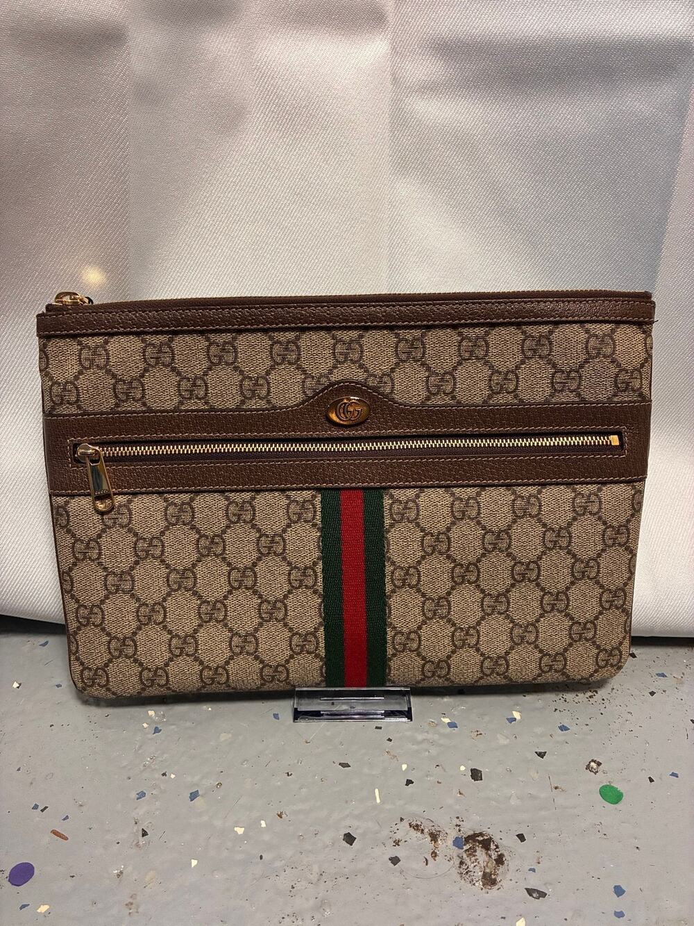 Vintage Gucci GG Supreme Web Stripe Zip Pouch